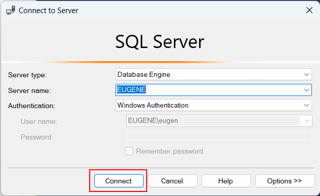 Connect to Server в SSMS